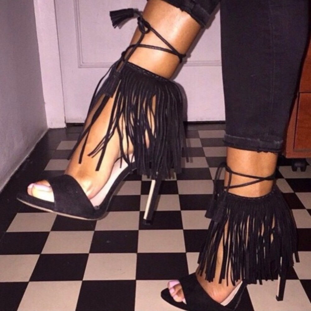 ZARA SUEDE FRINGE SANDALS